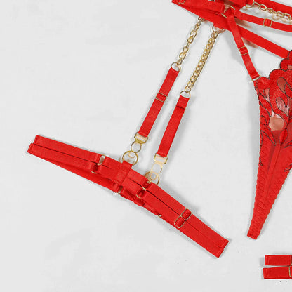Complete lingerie set with a flame motif