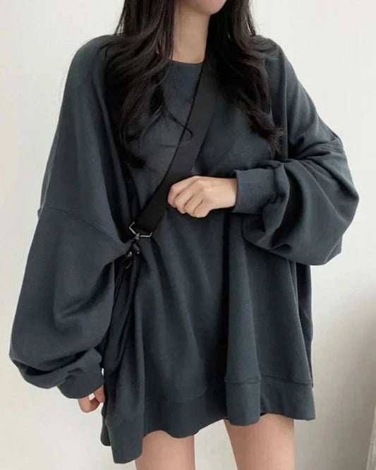 Loose Plain Oversized Sweatshirt