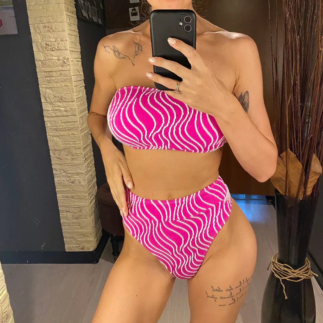Two-piece swimsuit with a strapless top