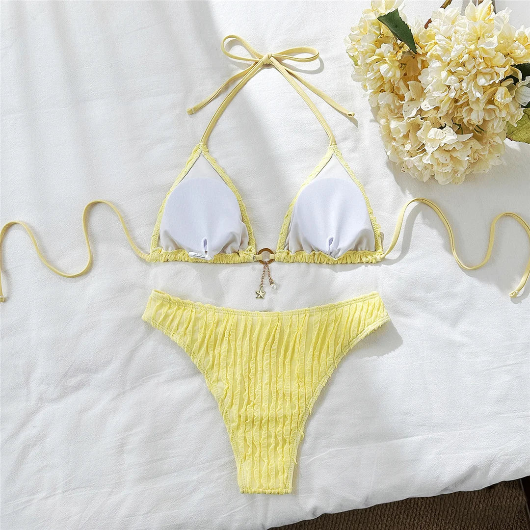 Two-piece swimsuit with adjustable ties