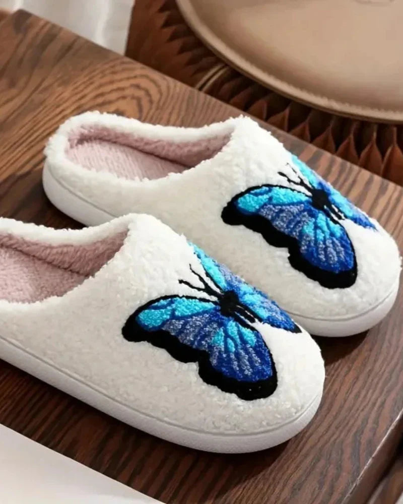 Fluffy Slippers with a Butterfly