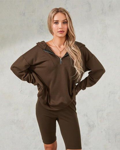 Loose tracksuit set with cycling shorts and hoodie