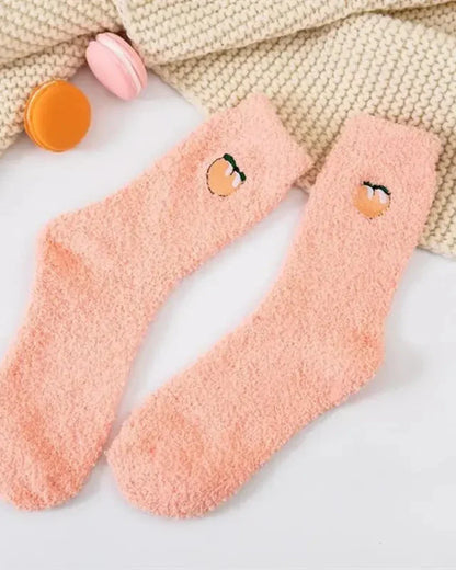 Long fluffy socks with embroidery