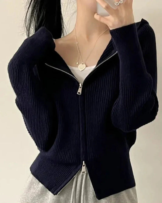 Soft Ribbed Zip-Up Hoodie