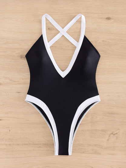 One-piece swimsuit with a deep neckline