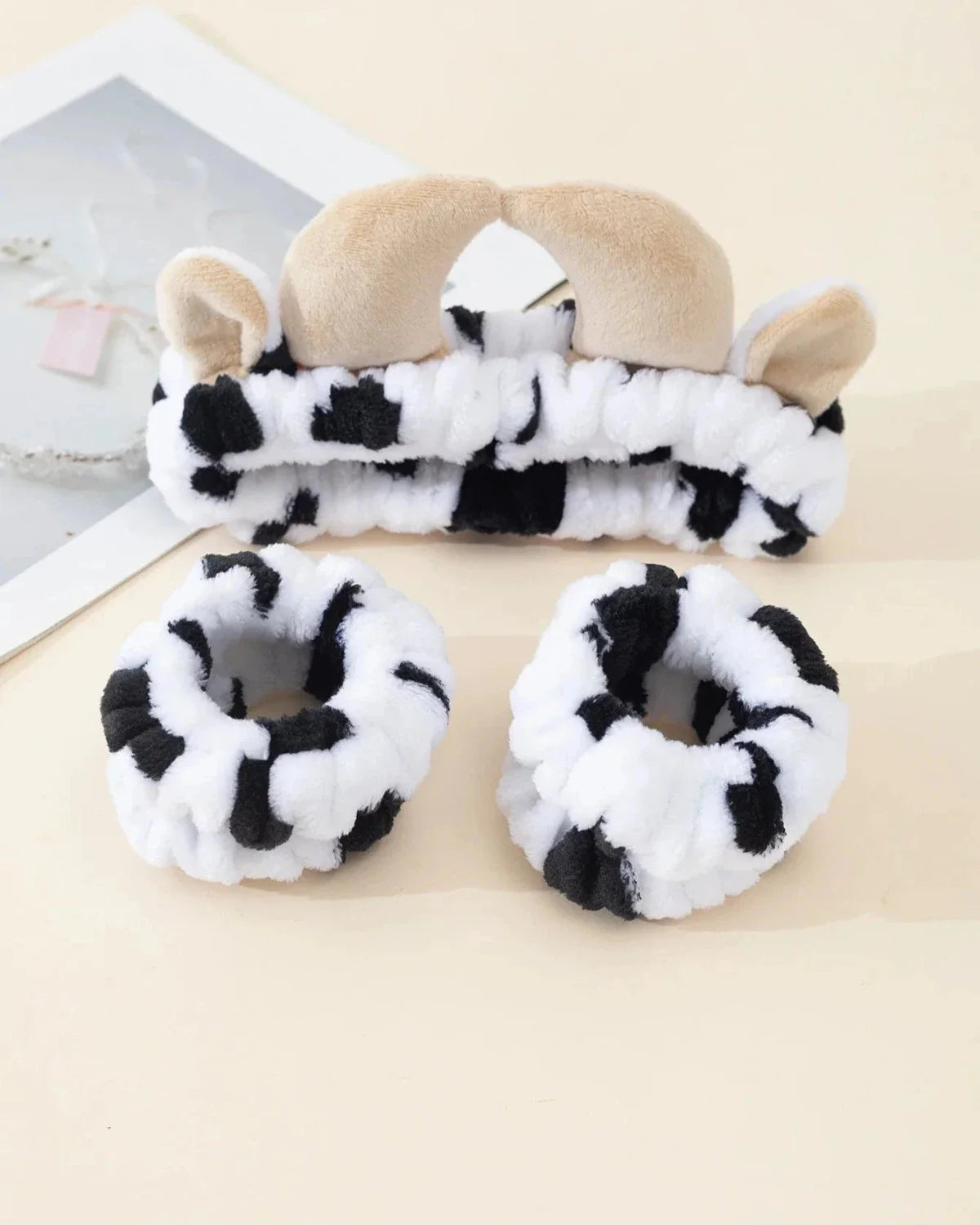 Fluffy cow print headband