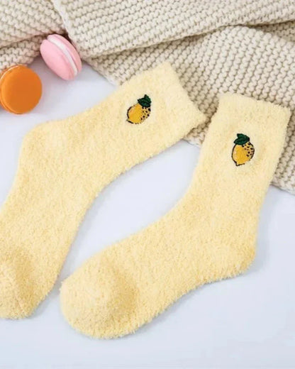 Long fluffy socks with embroidery