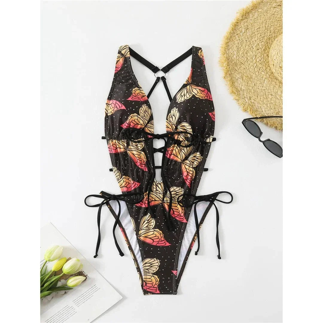 One-piece swimsuit with an open back
