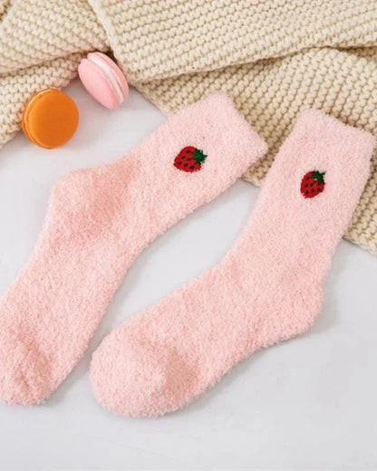 Long fluffy socks with embroidery