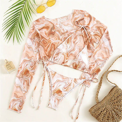 Swim set with a long-sleeved mesh top