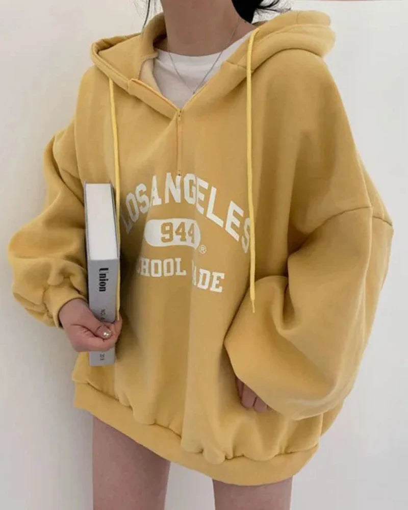 Oversized Loose Sweatshirt with Los Angeles Print