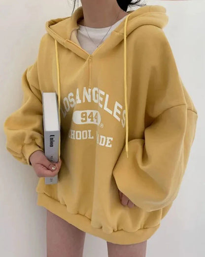 Oversized Loose Sweatshirt with Los Angeles Print