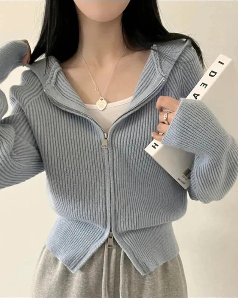 Soft Ribbed Zip-Up Hoodie