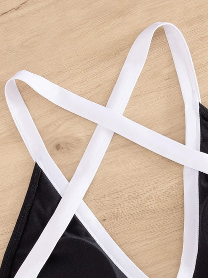 One-piece swimsuit with a deep neckline