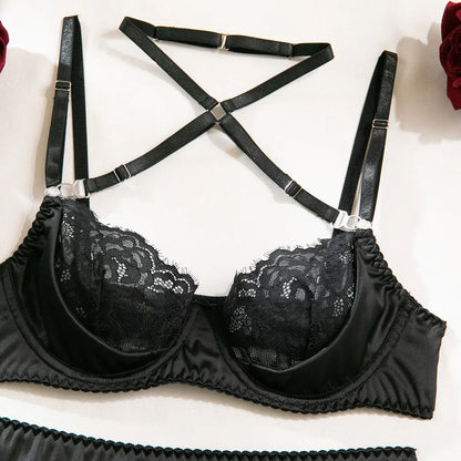 Satin lingerie set with lace inserts
