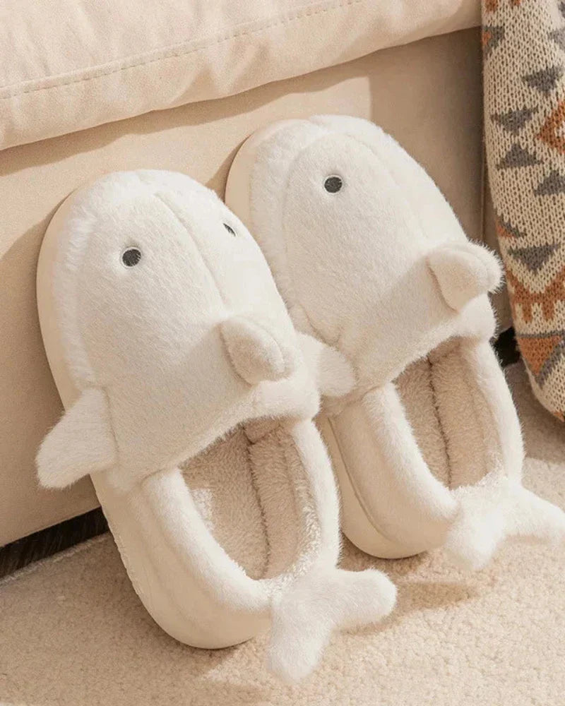 Warm fluffy shark slippers