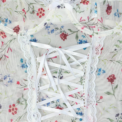 Lace bodysuit with a floral pattern