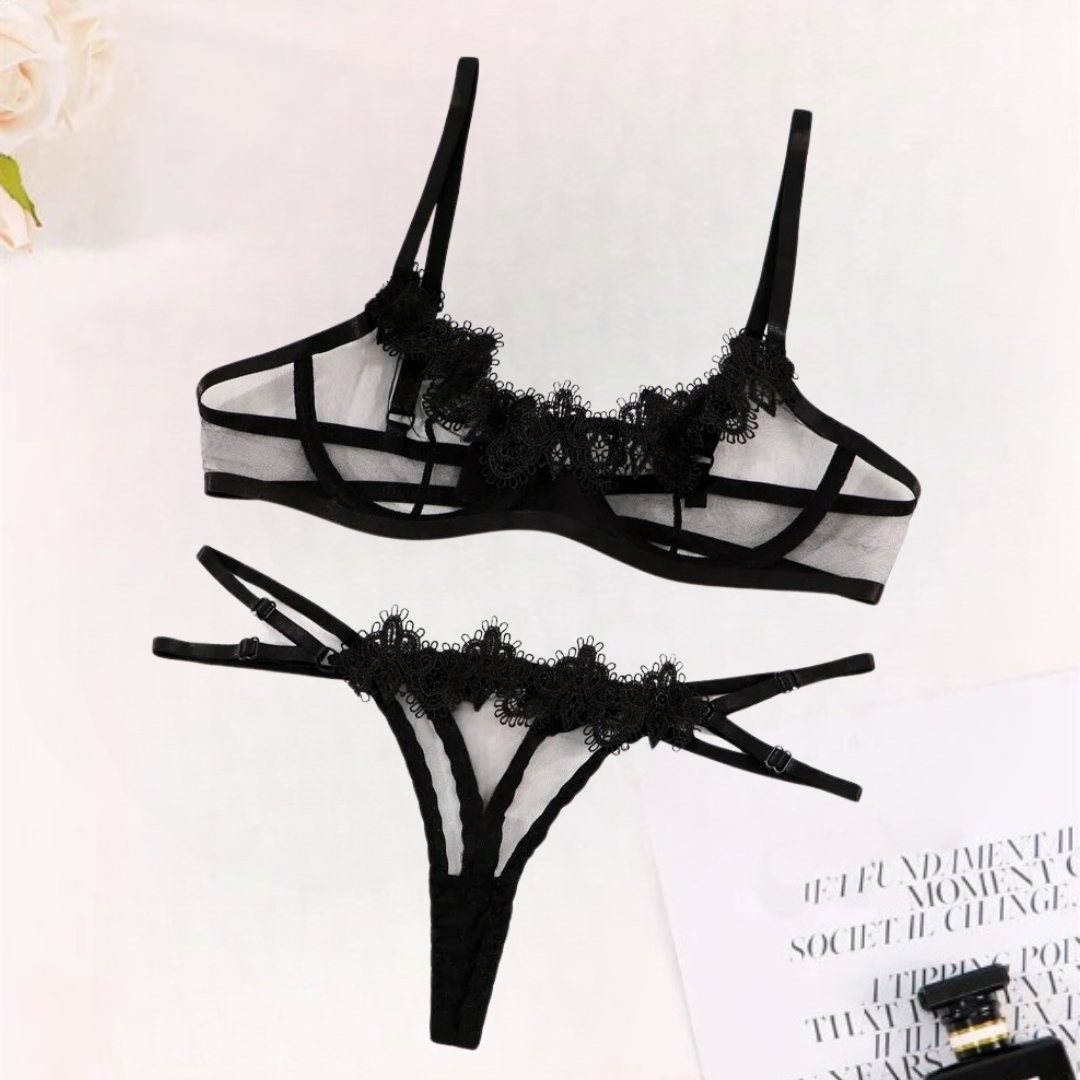 A set of lingerie made from sheer material.