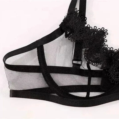 A set of lingerie made from sheer material.