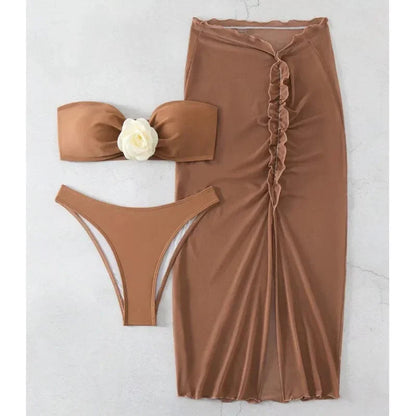 Two-piece swimsuit with a decorative rose