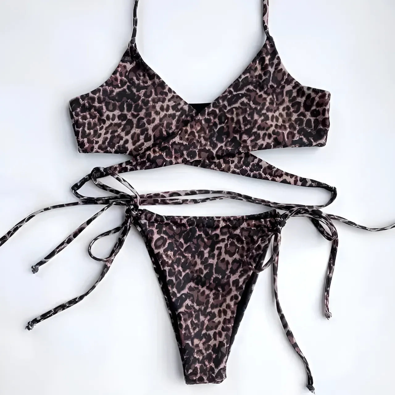 Animal Print Two-Piece Swimsuit with Tummy Tie