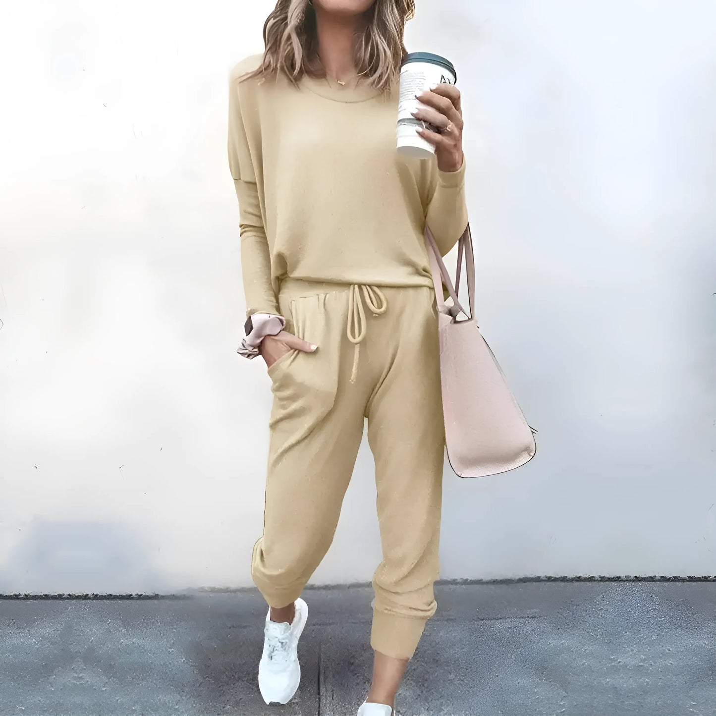 Beige Casual Tracksuit Set