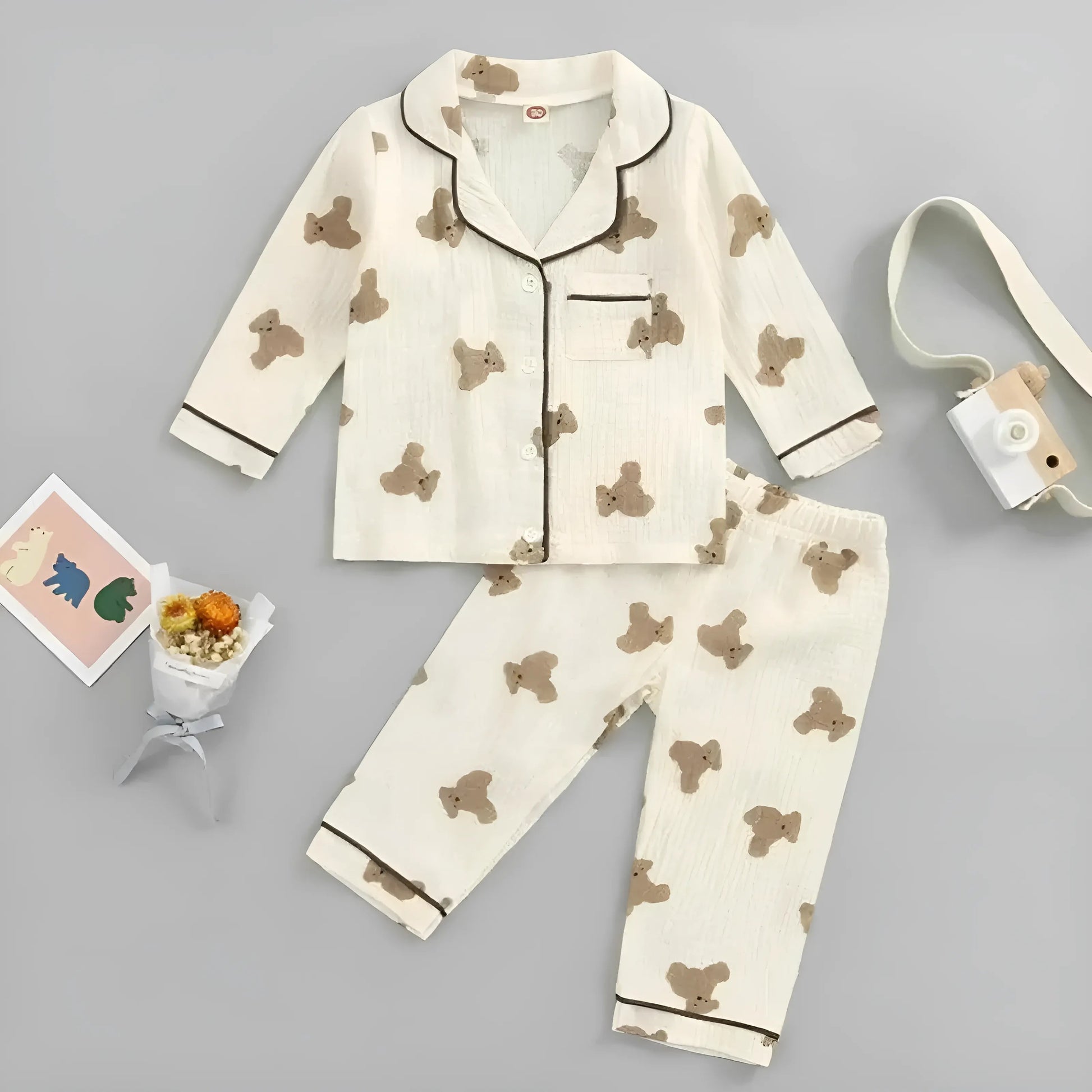 Beige Children's Bear Print Pyjamas