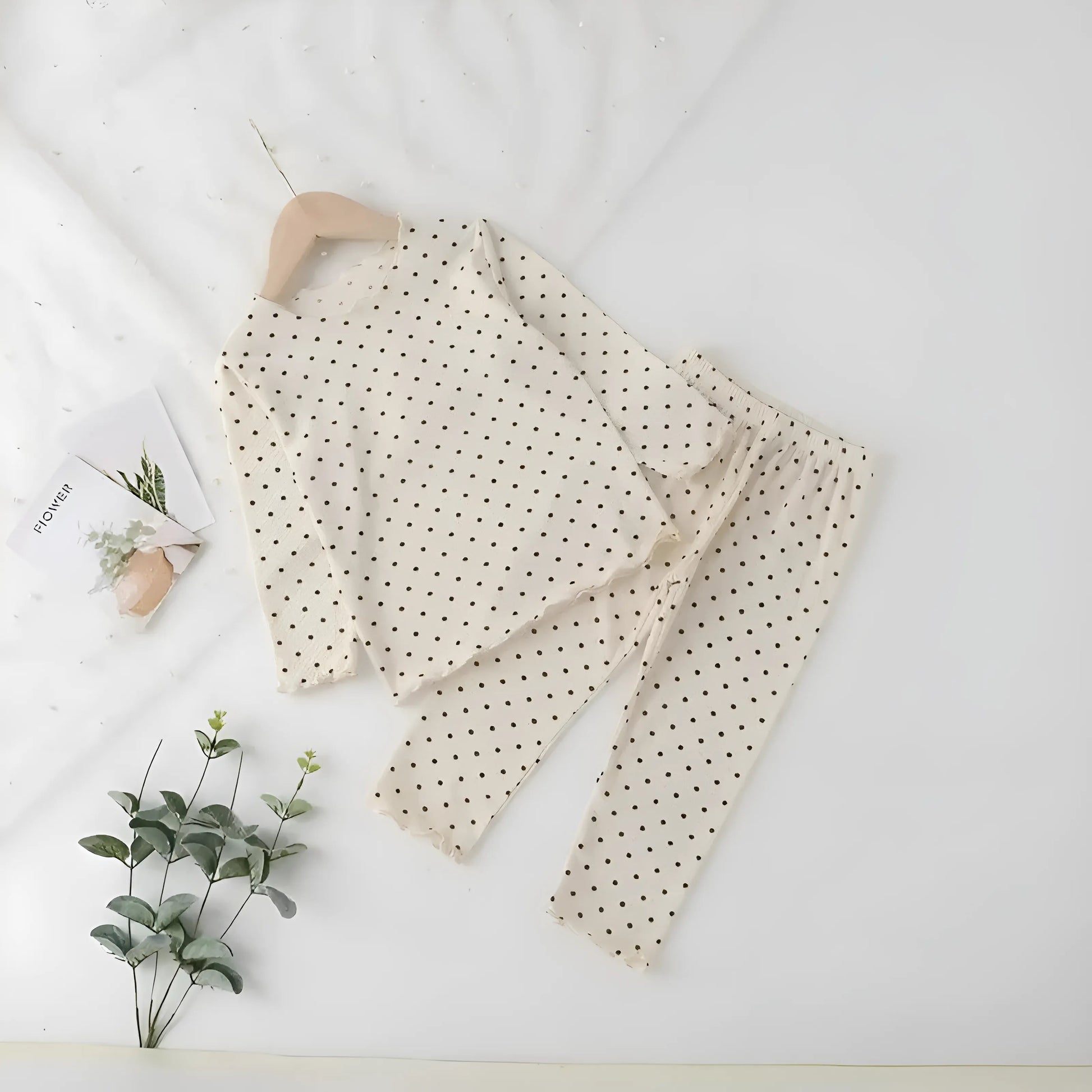 Beige Children's Long Sleeve Dotted Pyjamas