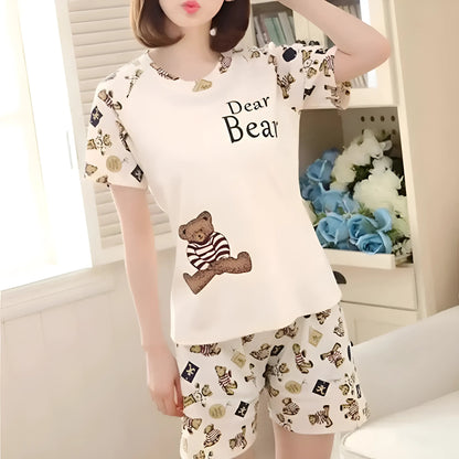 Beige Cotton Pyjamas with Charming Patterns