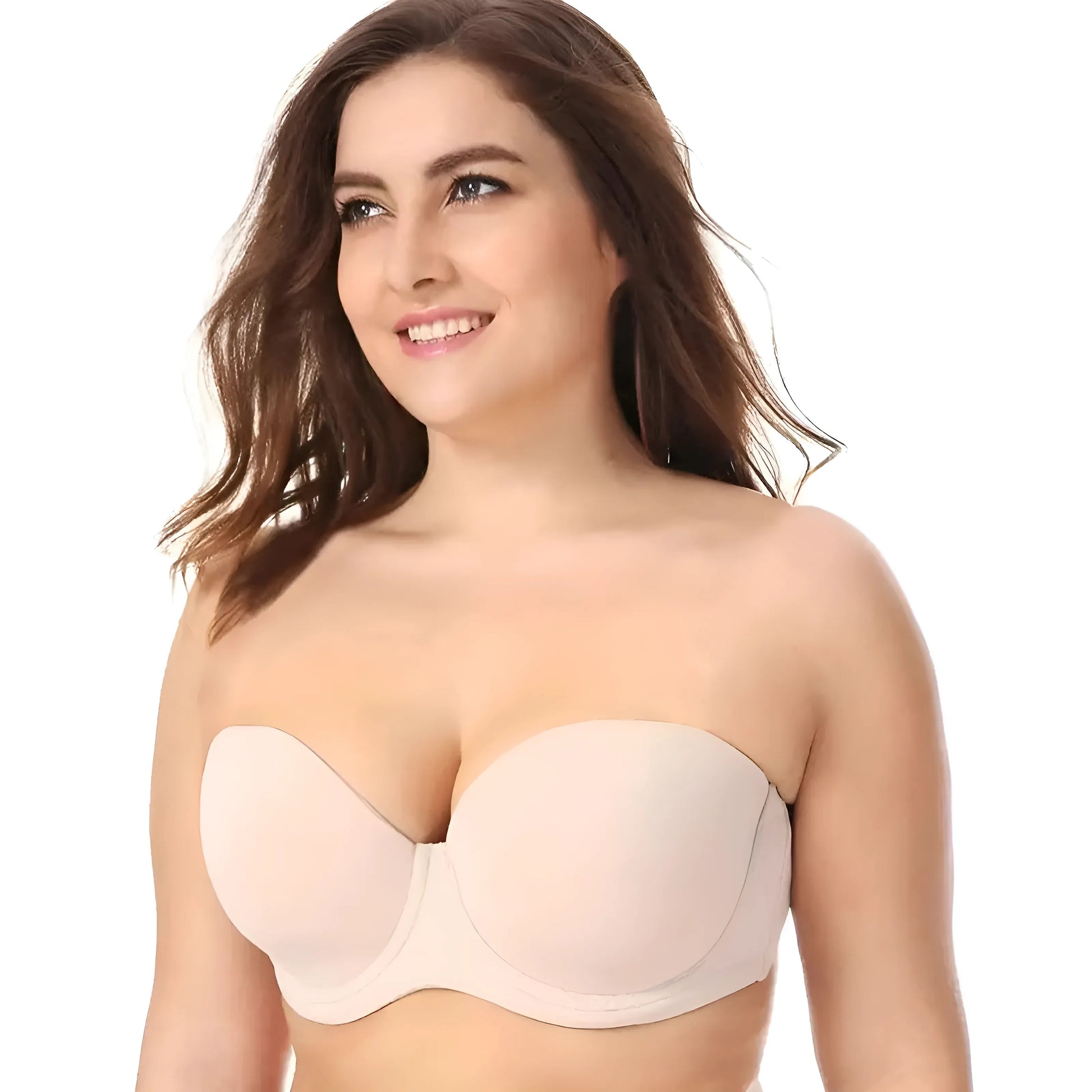 Beige Detachable Strap Bra in Plus Sizes