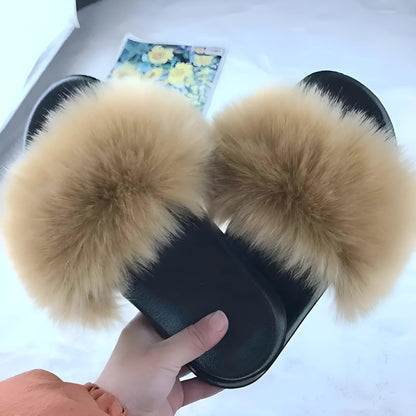 Beige Faux Fur Slippers