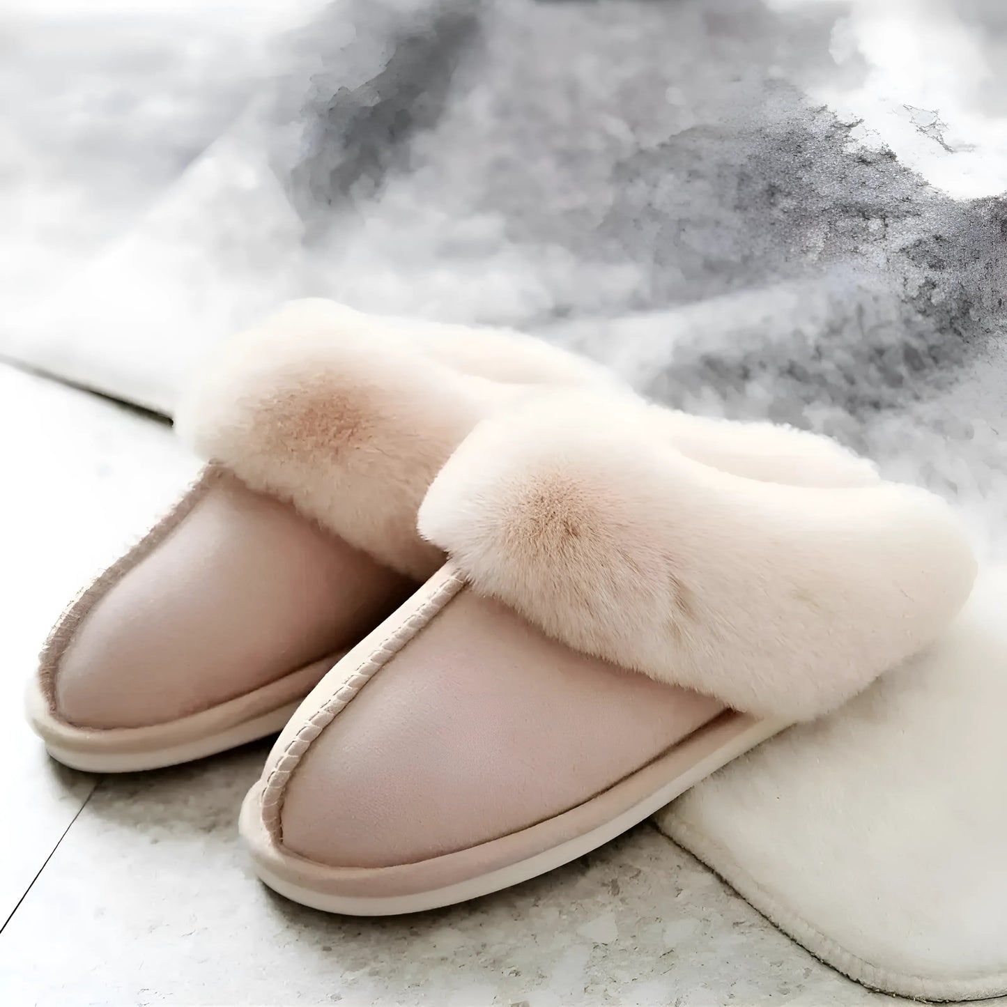 Beige Faux Fur Slippers