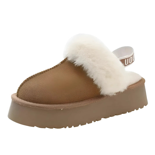 Beige Insulated Home Slippers with Platform Sole