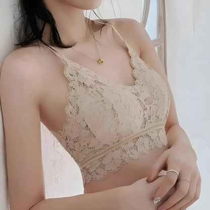 Beige Lace Bralette with Decorative Back