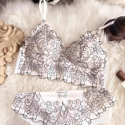 Beige Lace Lingerie Set with Decorative Embossing