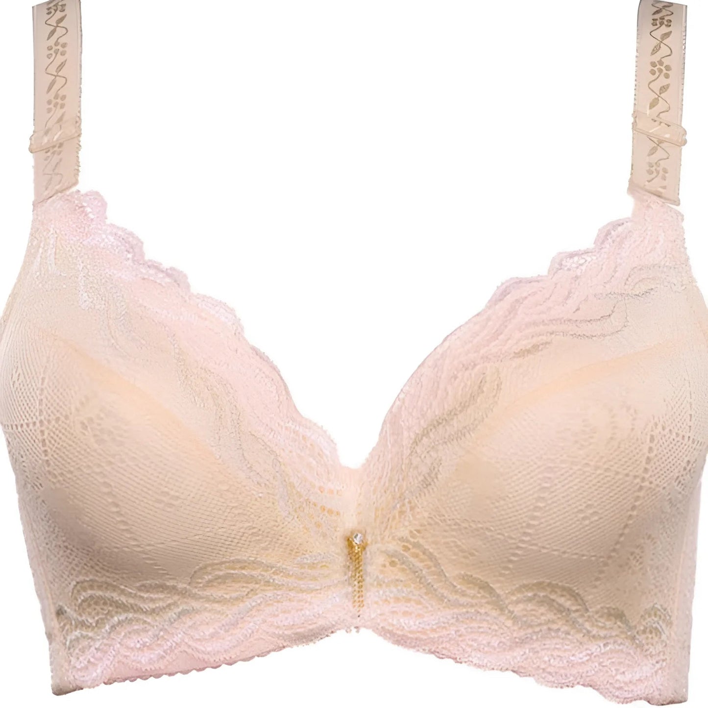 Beige Lace Push-Up Bra with Gold Charm