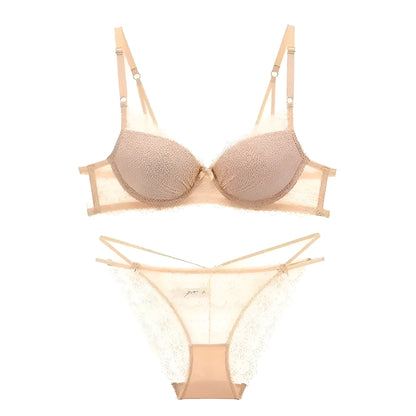 Beige Lace Set with Decorative Straps