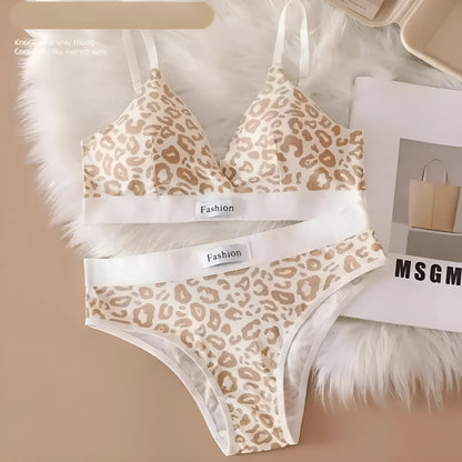 Beige Leopard Print Lingerie Set