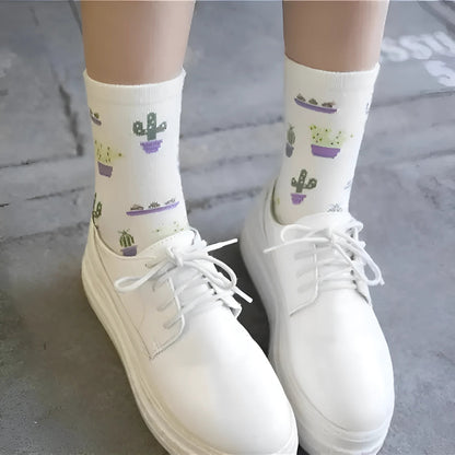 Beige Long Cactus Socks