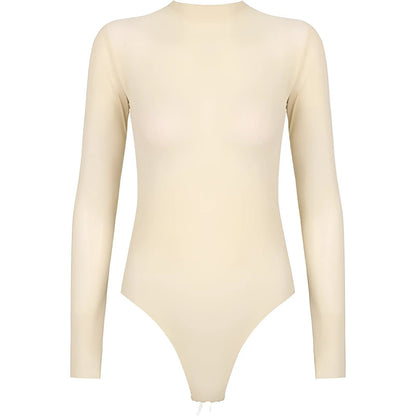 Beige Long Sleeve Mesh Body