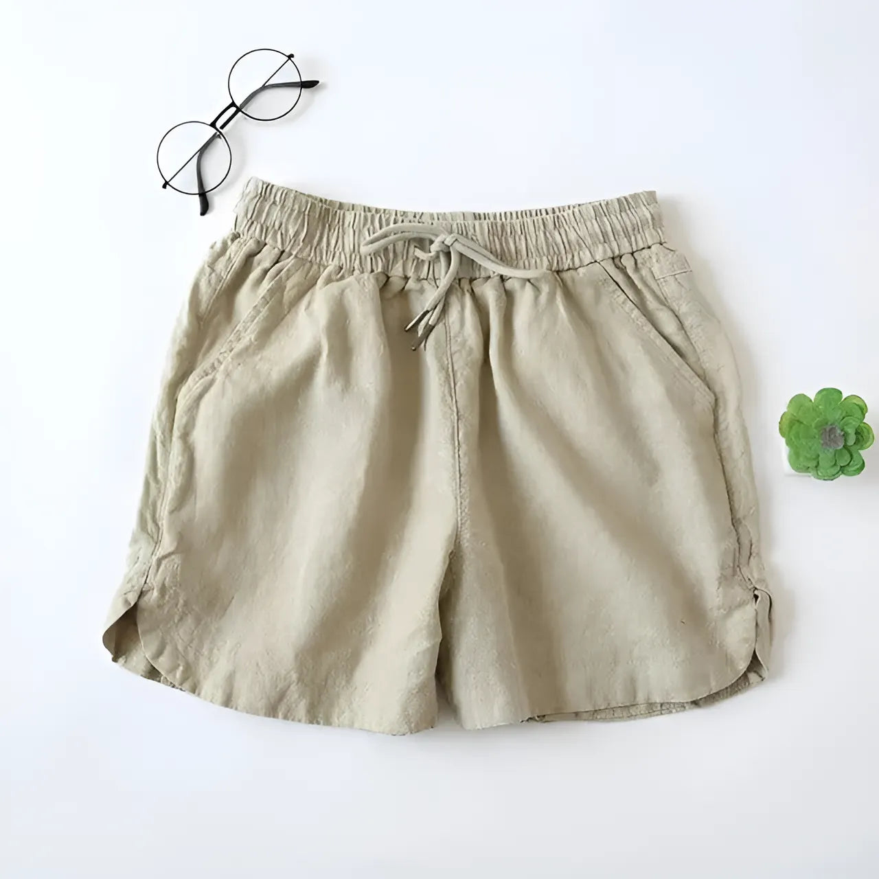 Beige Loose Sleep Shorts with Tie Waist