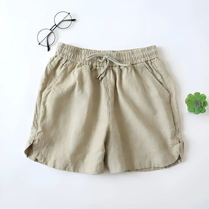 Beige Loose Sleep Shorts with Tie Waist