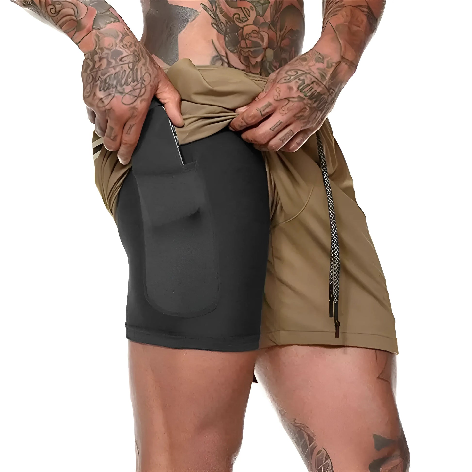 Beige Men's Long Swim Shorts