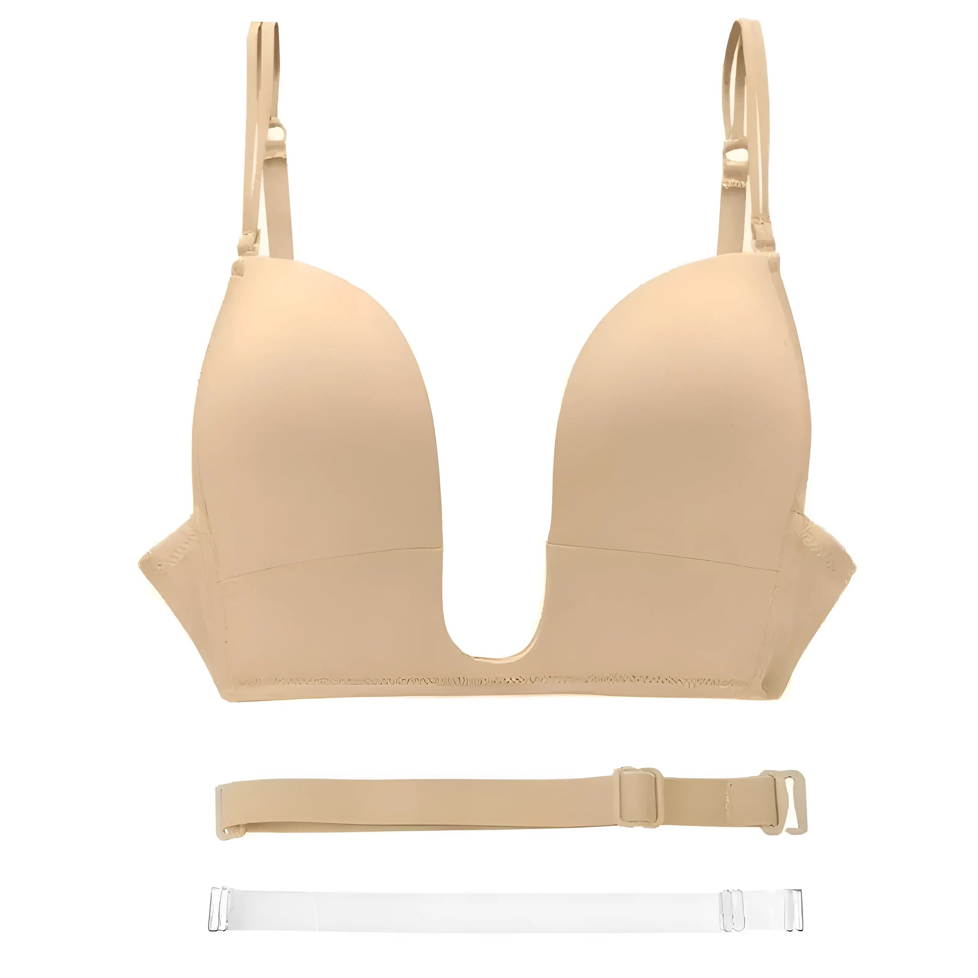 Beige Push-Up Bra with Low Bridge and Removable Straps