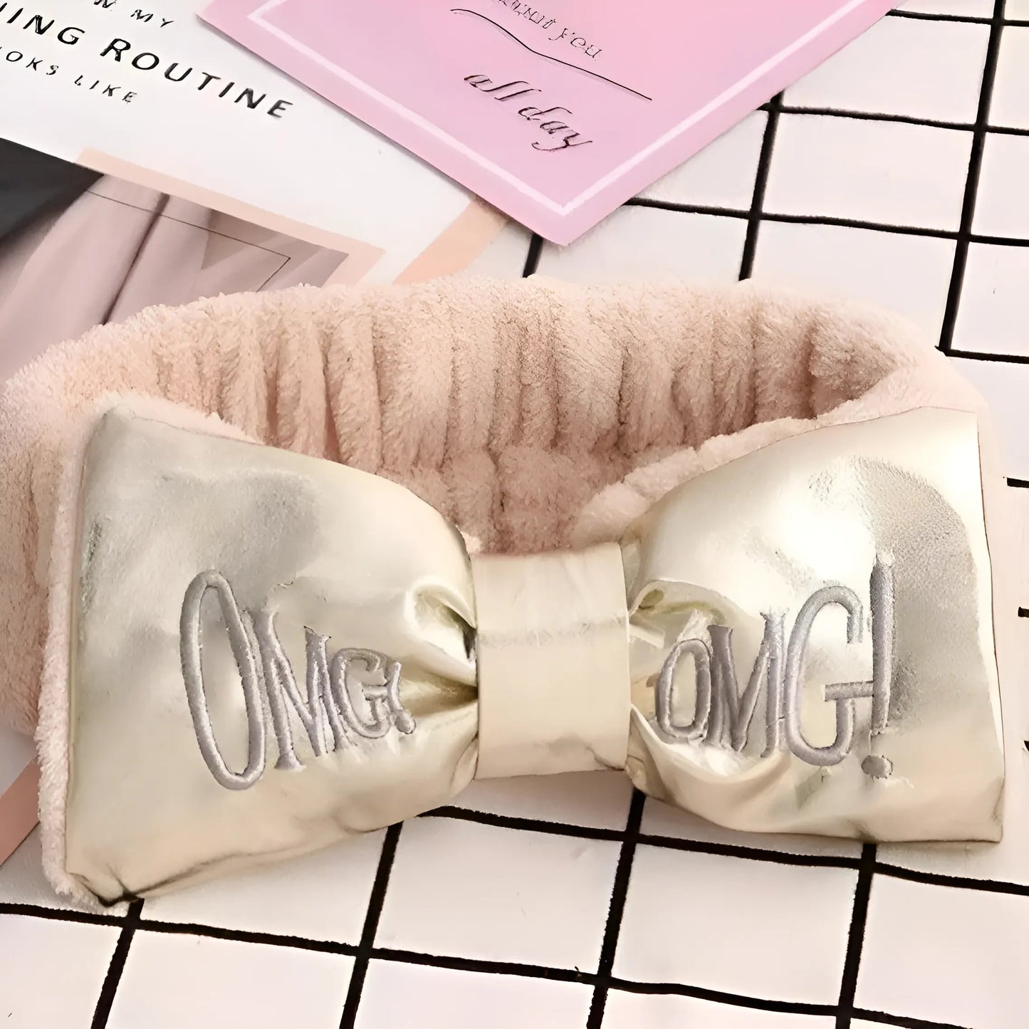 Beige Satin Bow Hairband