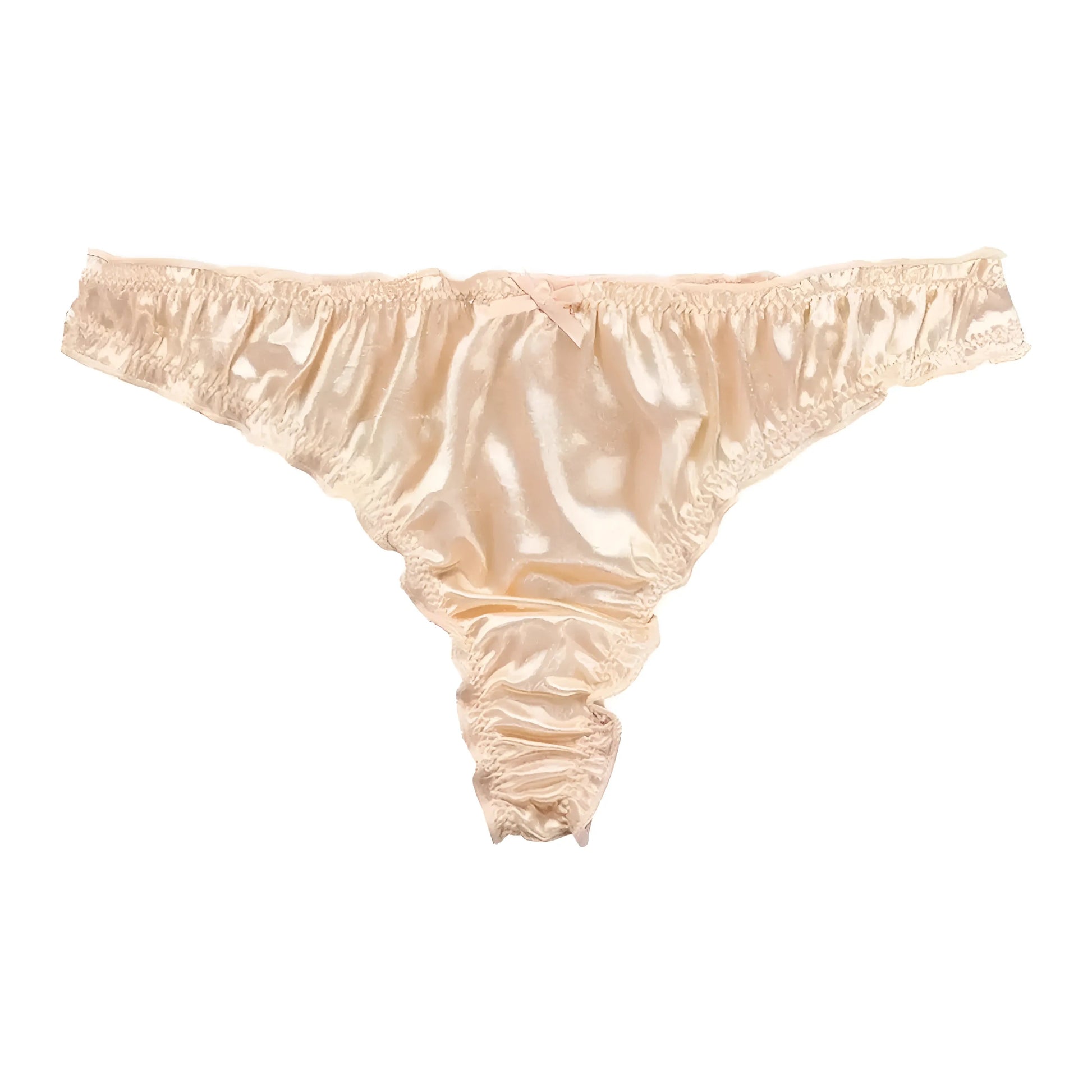 Beige Satin Frill String Thong