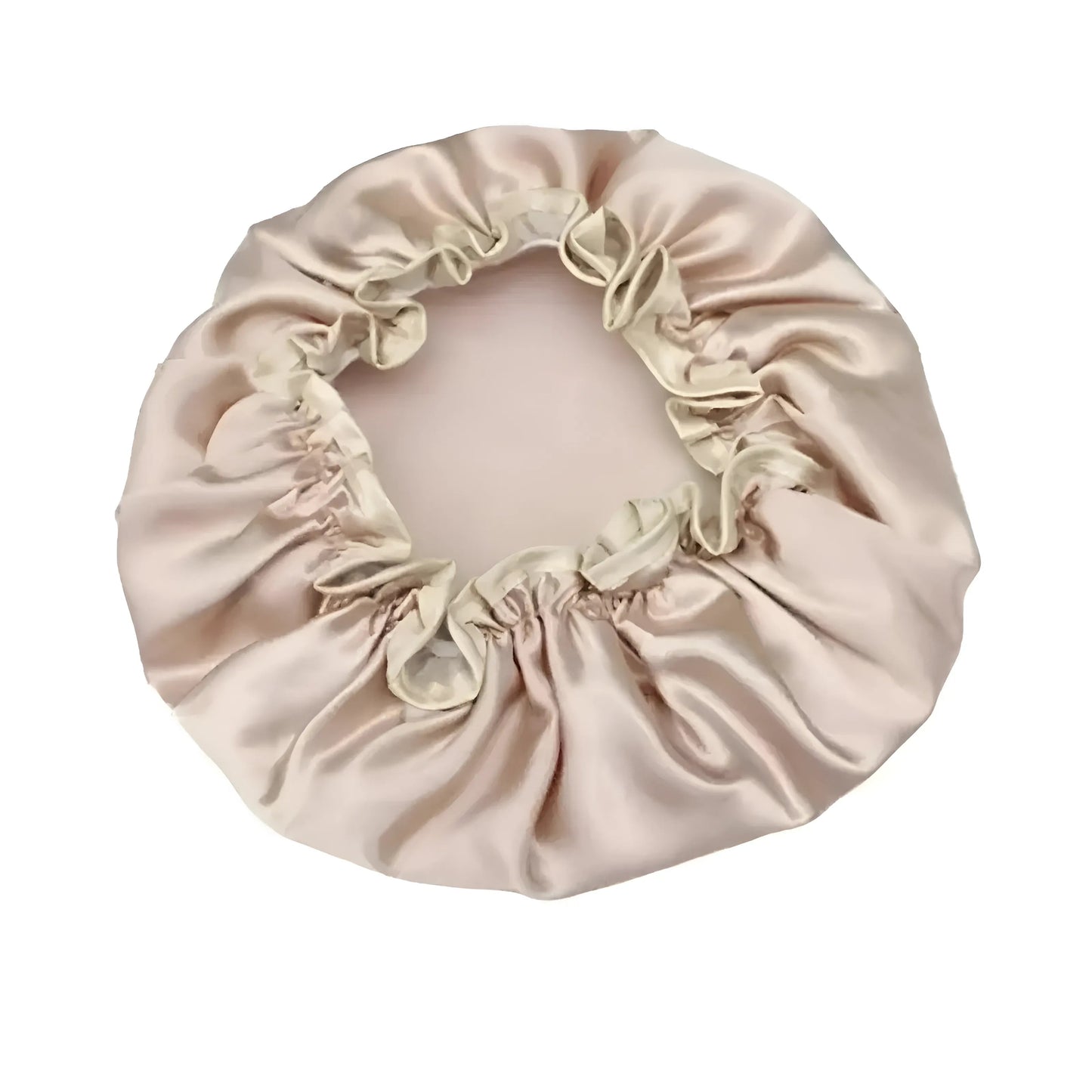 Beige Satin Shower Cap with Elastic Band