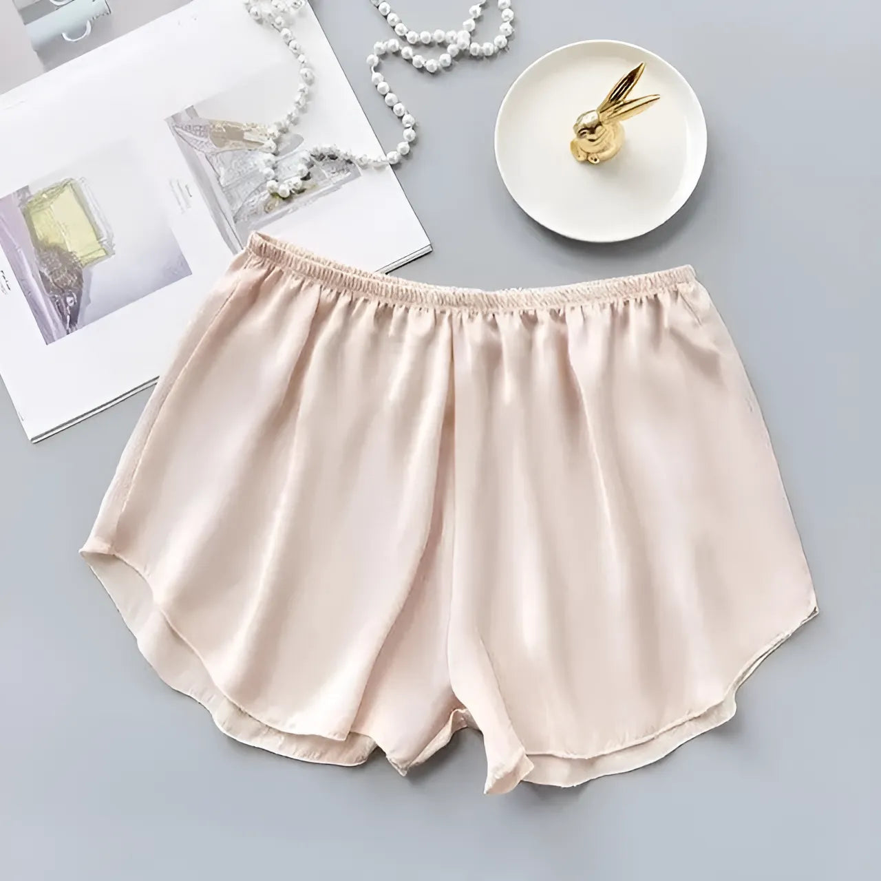 Beige Satin Sleep Shorts