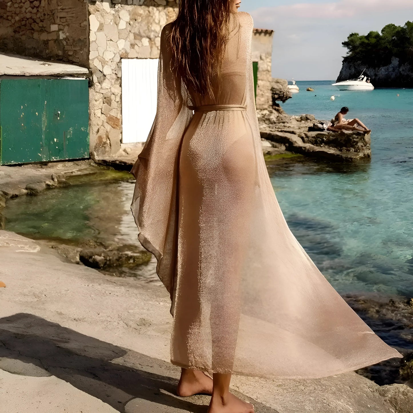 Beige Shimmering Beach Kimono