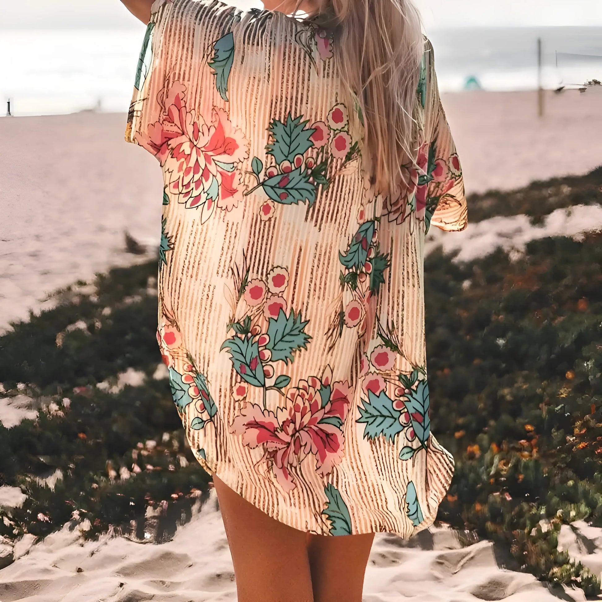 Beige Shirt-Style Beach Kimono